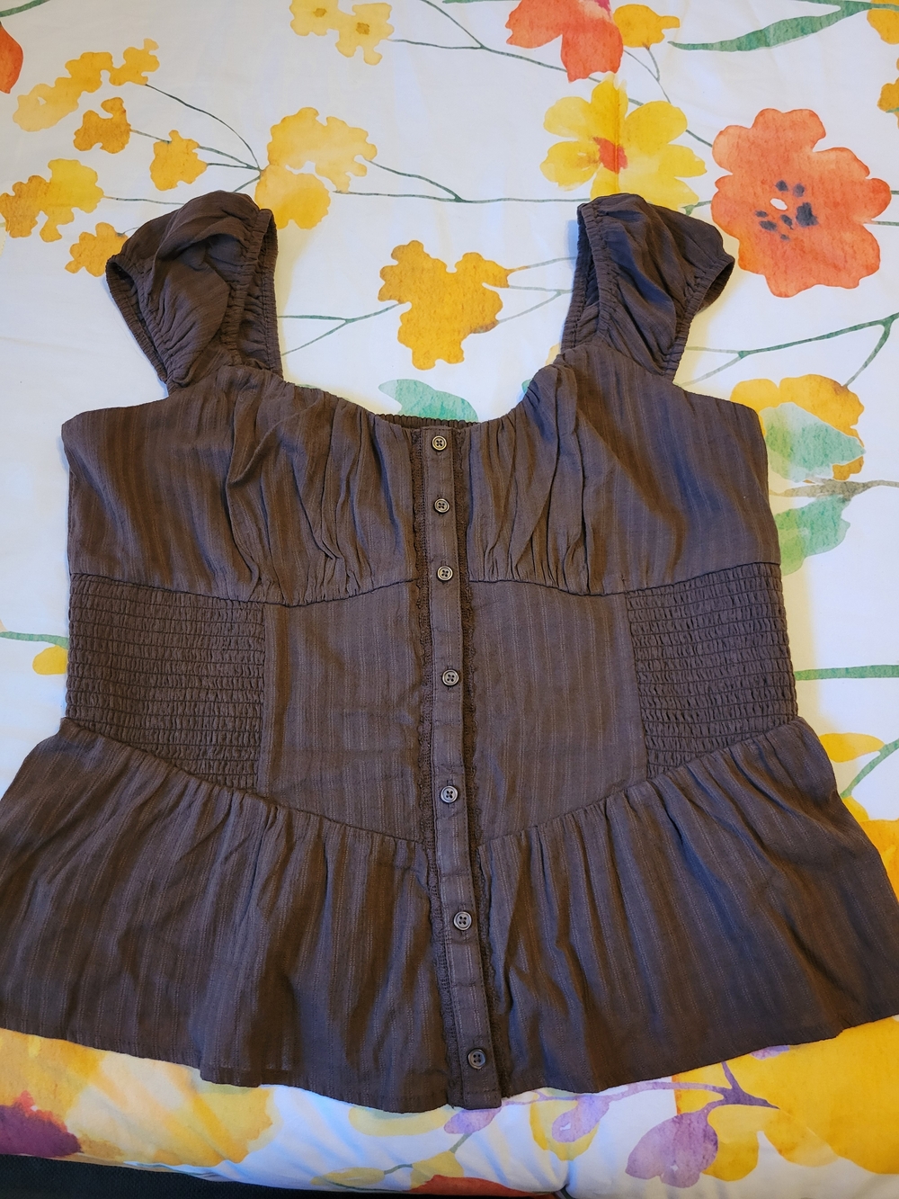 Hollister Brown Button-Front Peplum Top